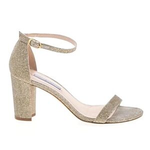 Stuart Weitzman Nearlynude Block-Heel Glitter Sandals